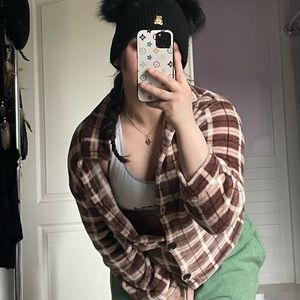 Fluffy thick SHEIN plaid pullover shirt cover up